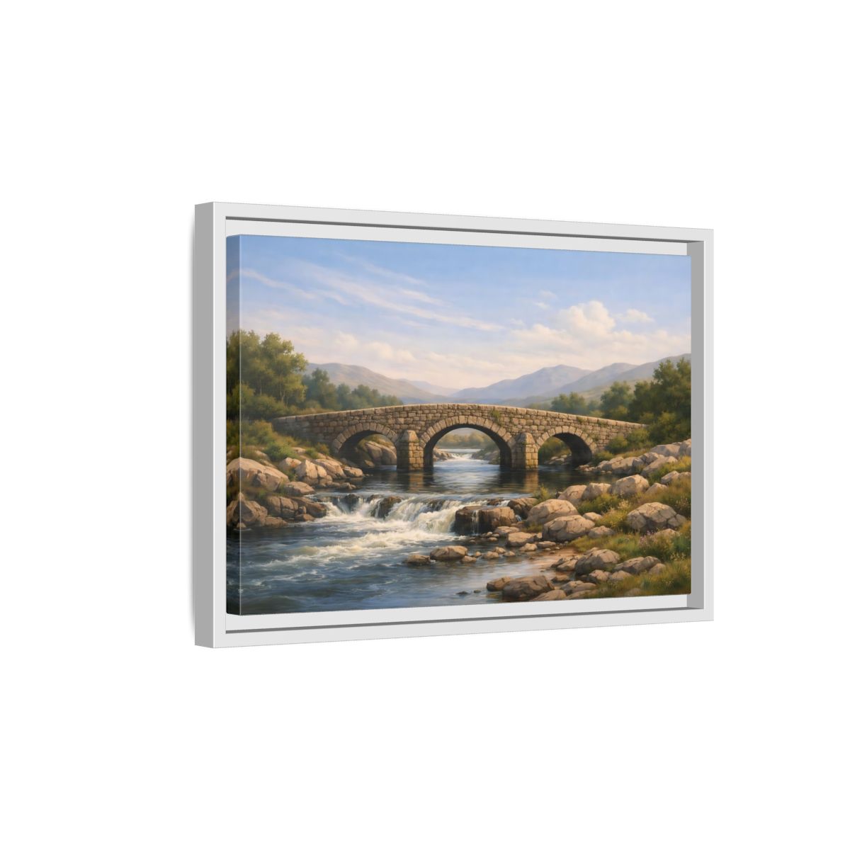 Side Mockup 4. Nature Stone Bridge Nature Landscape shown as stretched canvas wall art