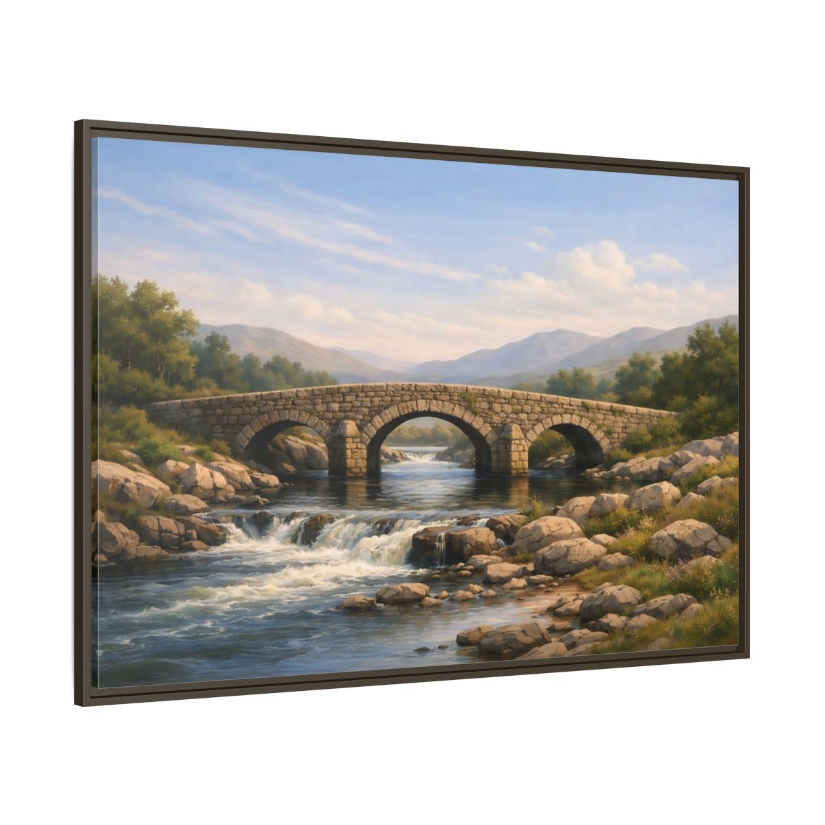 Side Mockup 8. Nature Stone Bridge Nature Landscape shown as stretched canvas wall art