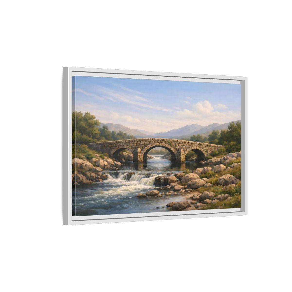 Side Mockup 1. Nature Stone Bridge Nature Landscape shown as stretched canvas wall art