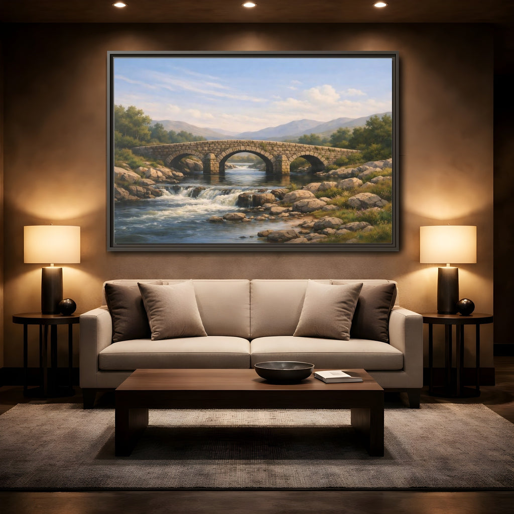 Mockup 2. Nature Stone Bridge Nature Landscape shown as stretched canvas wall art