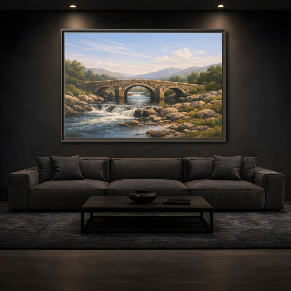 Mockup 3. Nature Stone Bridge Nature Landscape shown as stretched canvas wall art