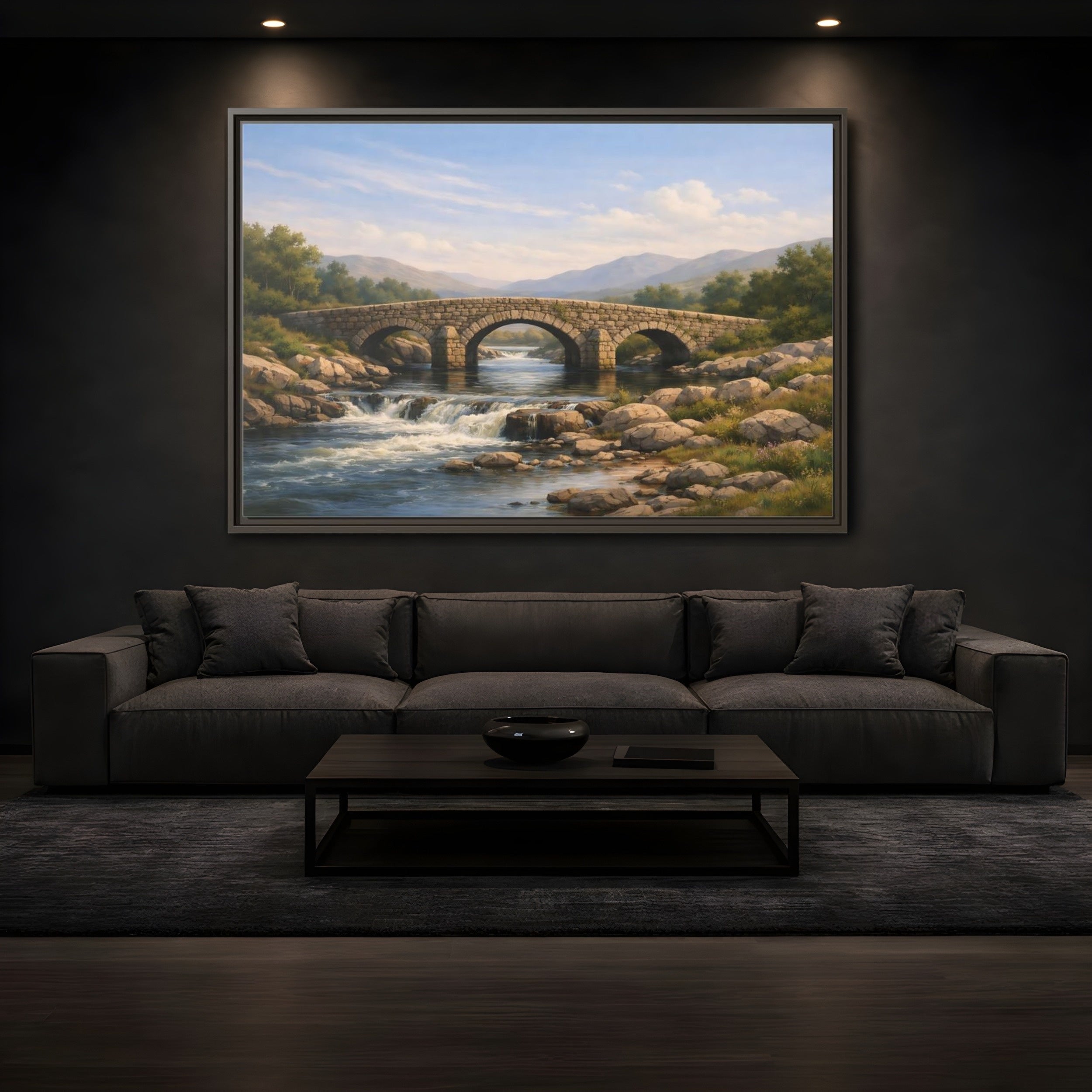 Mockup 3. Nature Stone Bridge Nature Landscape shown as stretched canvas wall art