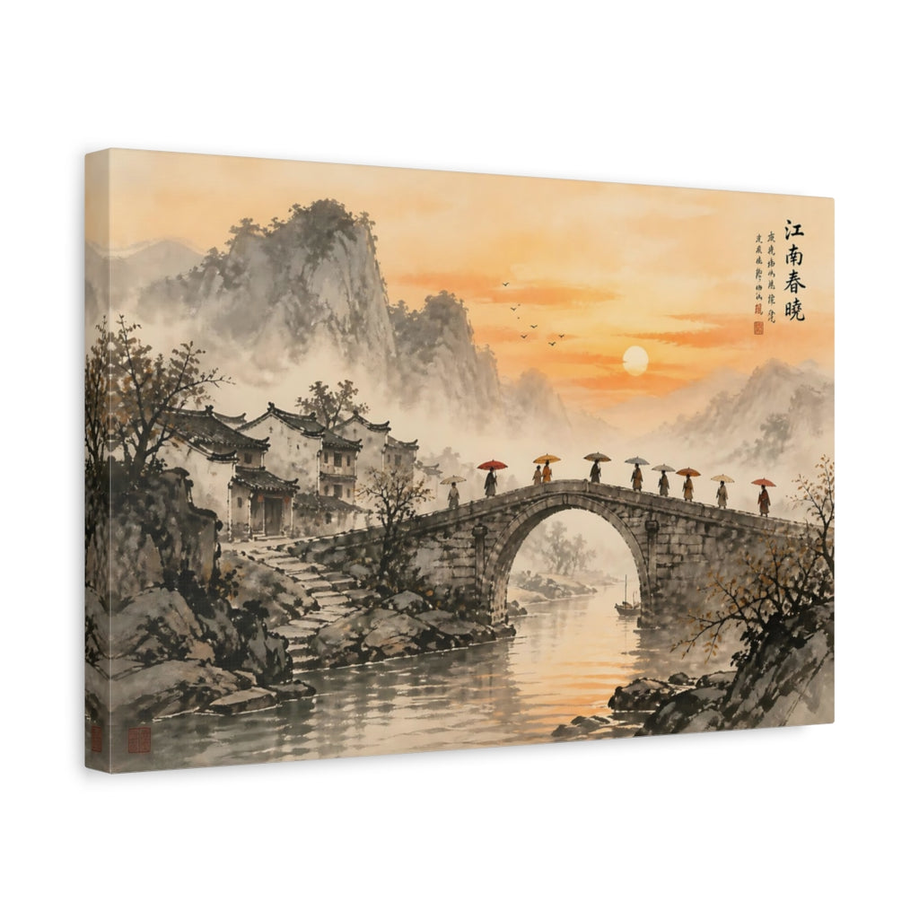 Side Mockup 4. Nature Stone Bridge Orange Grey Landscape shown as stretched canvas wall art