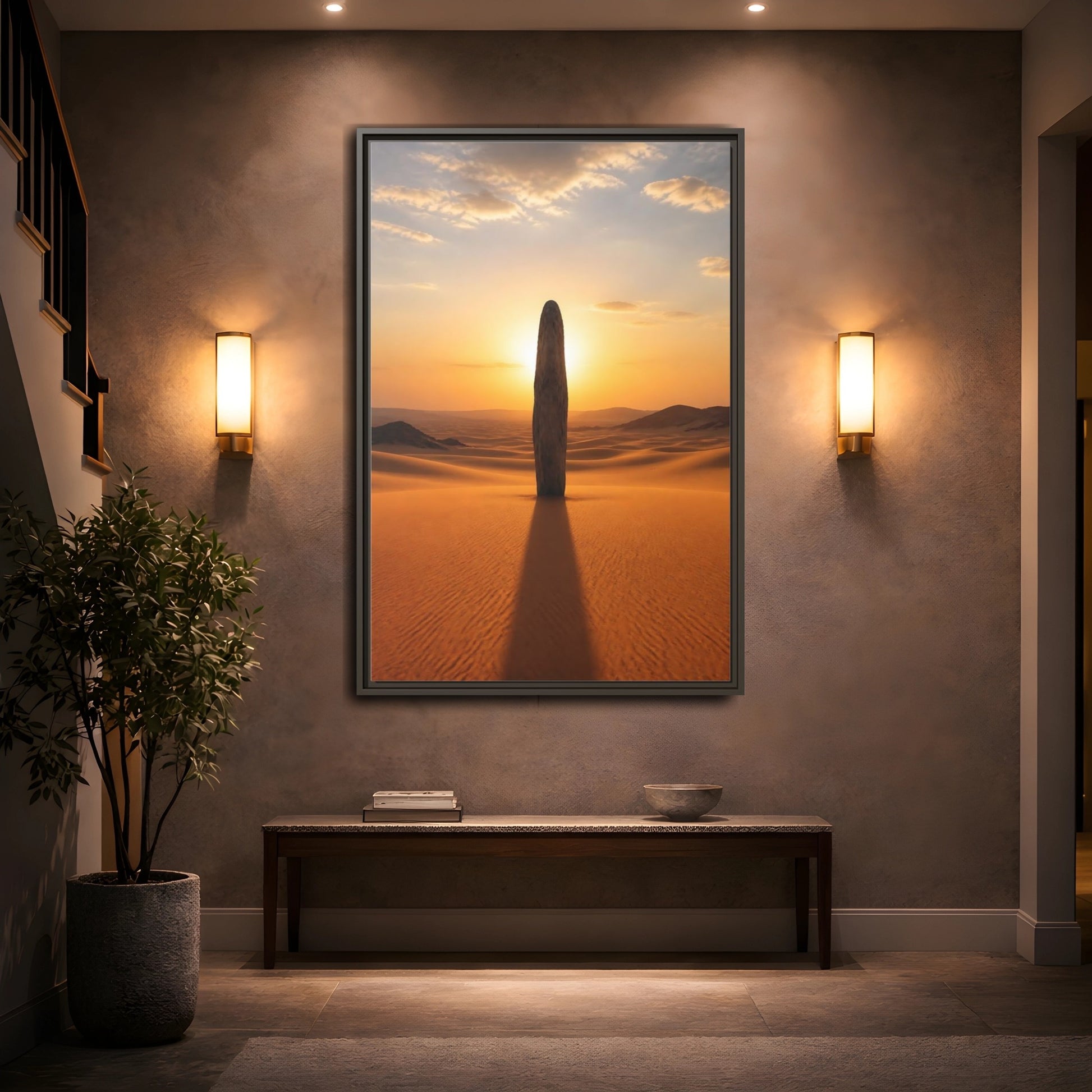 Mockup 2. Nature Stone Monolith Golden Desert shown as stretched canvas wall art