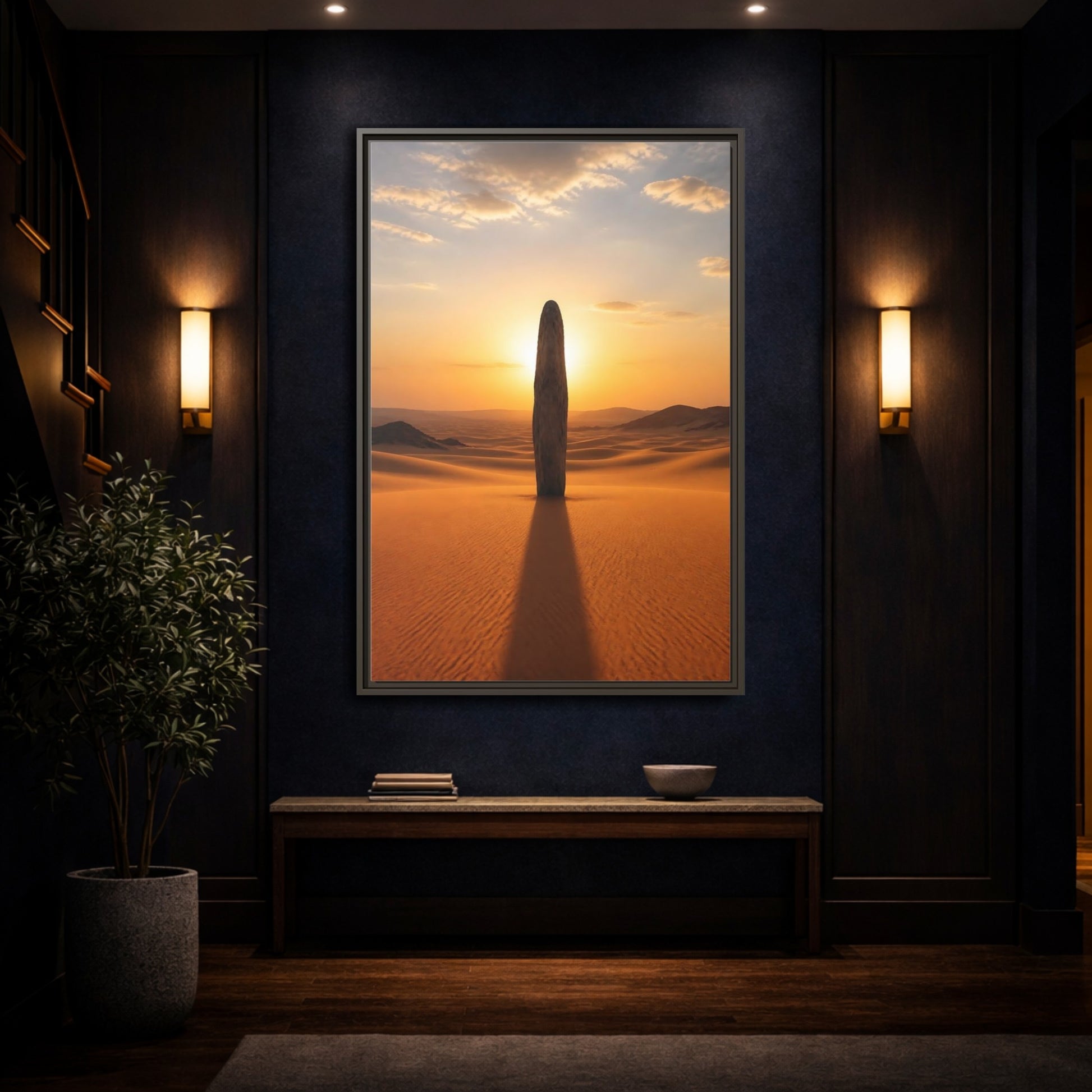 Mockup 4. Nature Stone Monolith Golden Desert shown as stretched canvas wall art