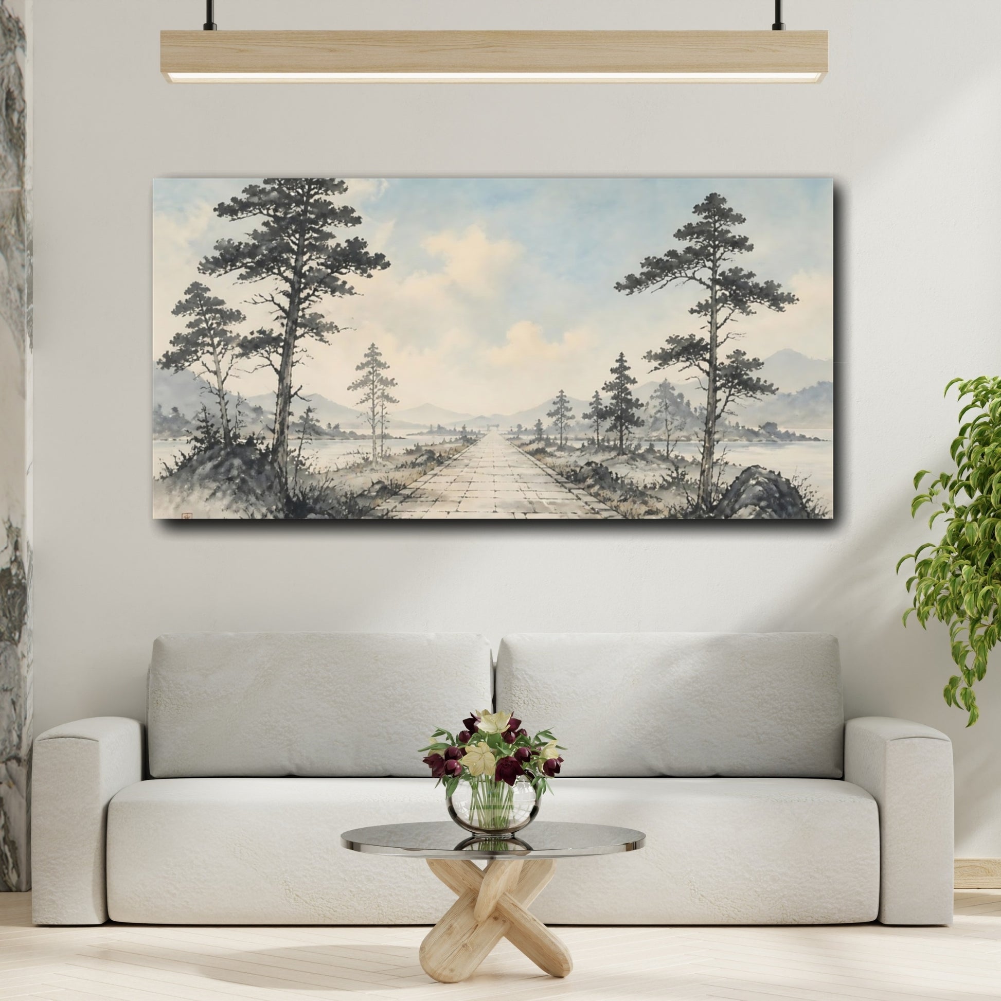 Mockup 2. Nature Stone Path Muted Landscape shown as stretched canvas wall art