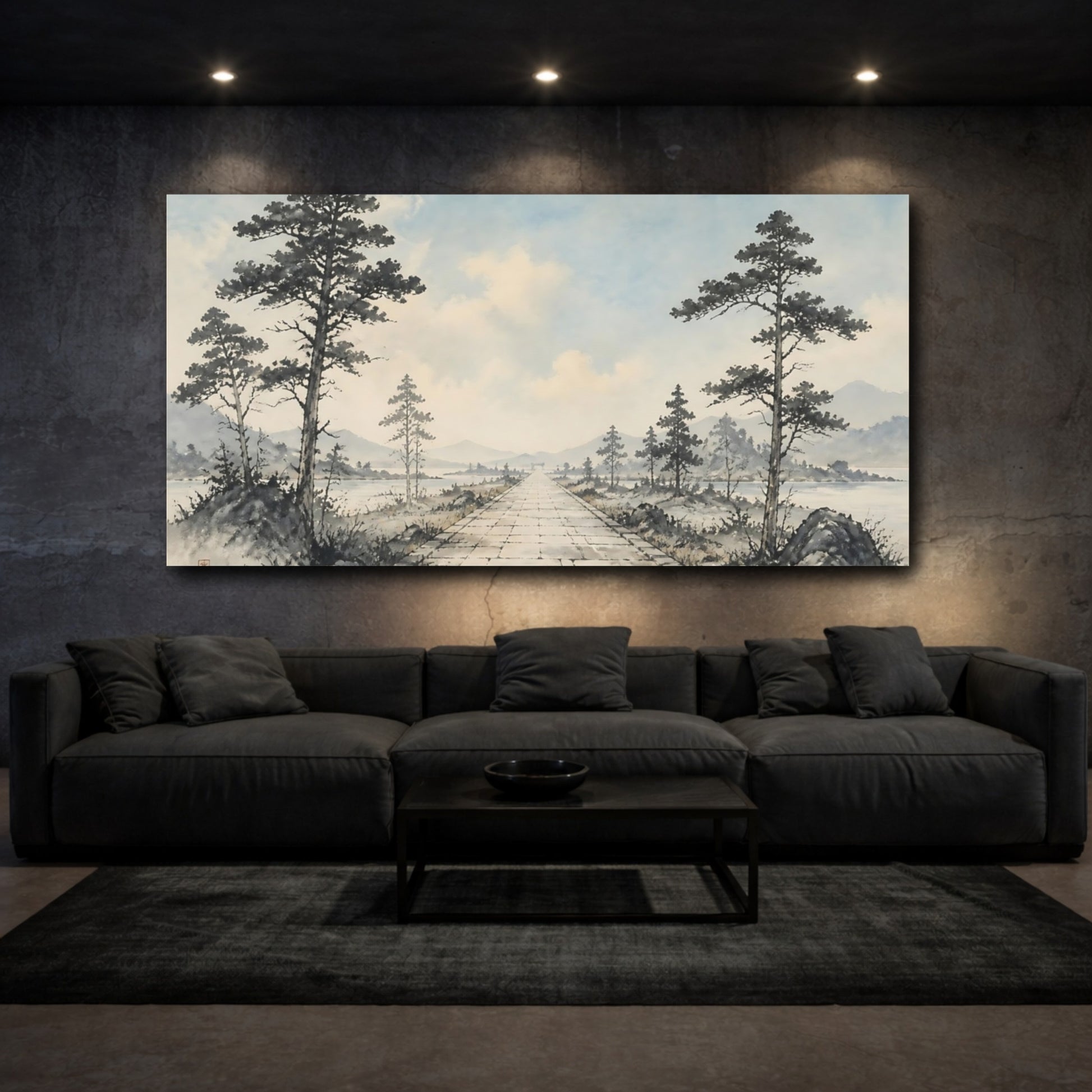 Mockup 3. Nature Stone Path Muted Landscape shown as stretched canvas wall art