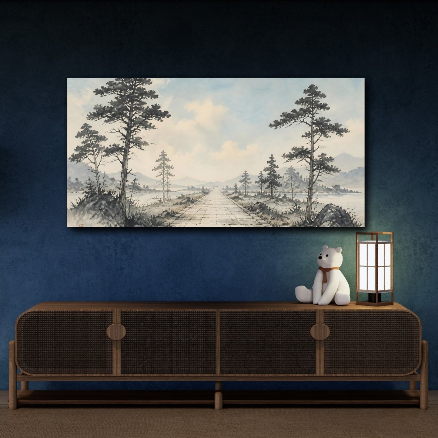 Mockup 4. Nature Stone Path Muted Landscape shown as stretched canvas wall art