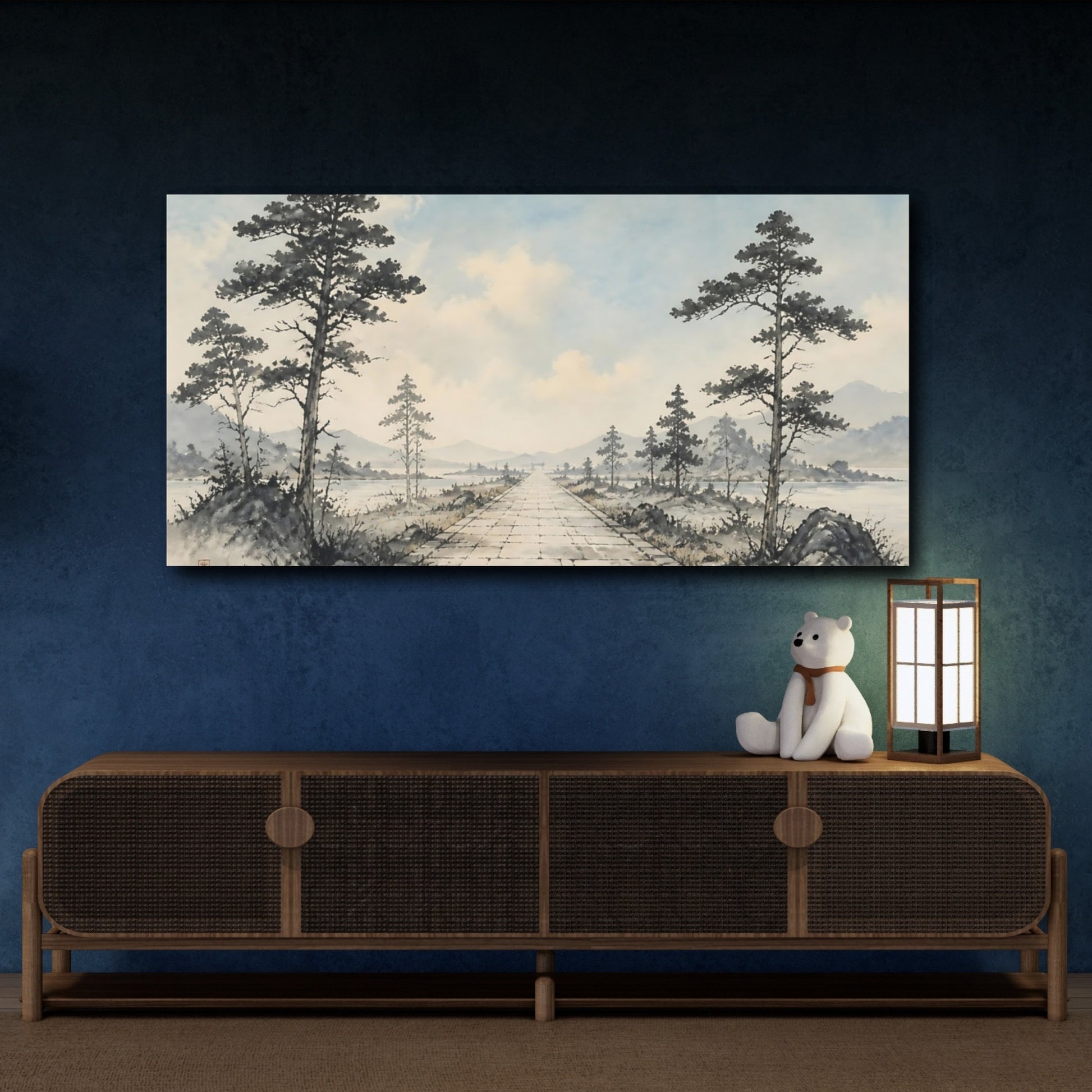 Mockup 4. Nature Stone Path Muted Landscape shown as stretched canvas wall art