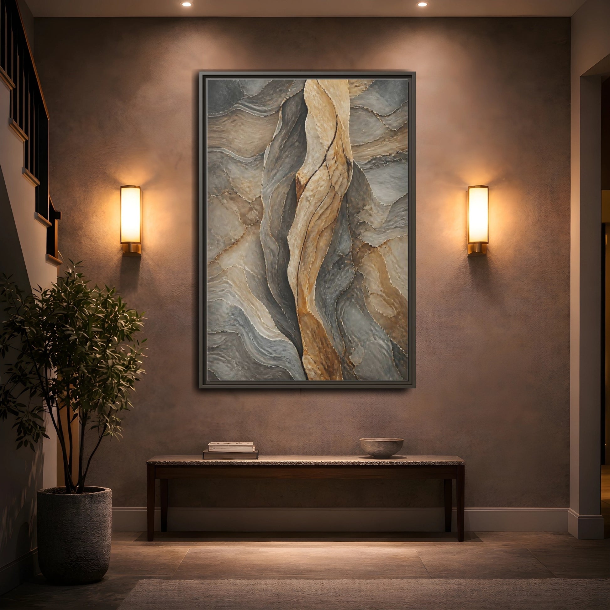Mockup 2. Nature Stone Texture Brown And Gray Stone shown as stretched canvas wall art