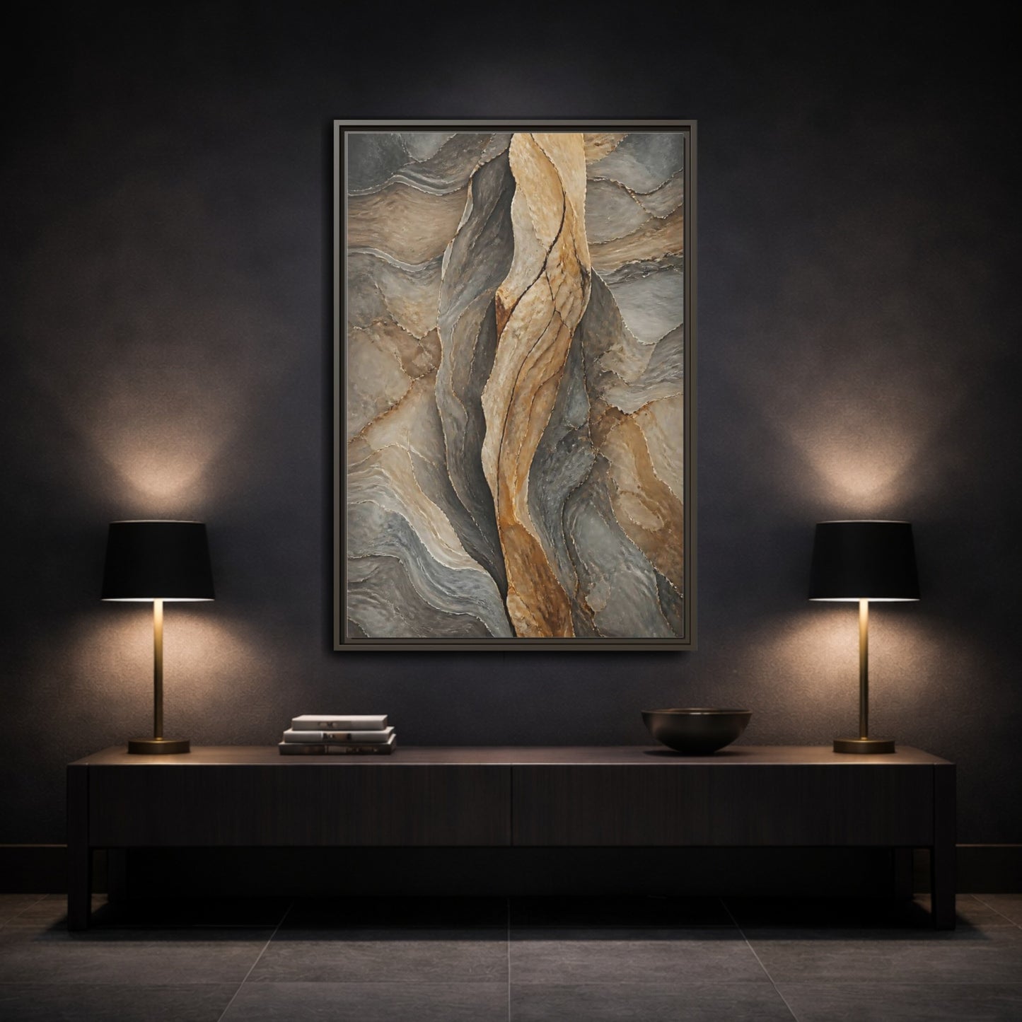 Mockup 3. Nature Stone Texture Brown And Gray Stone shown as stretched canvas wall art