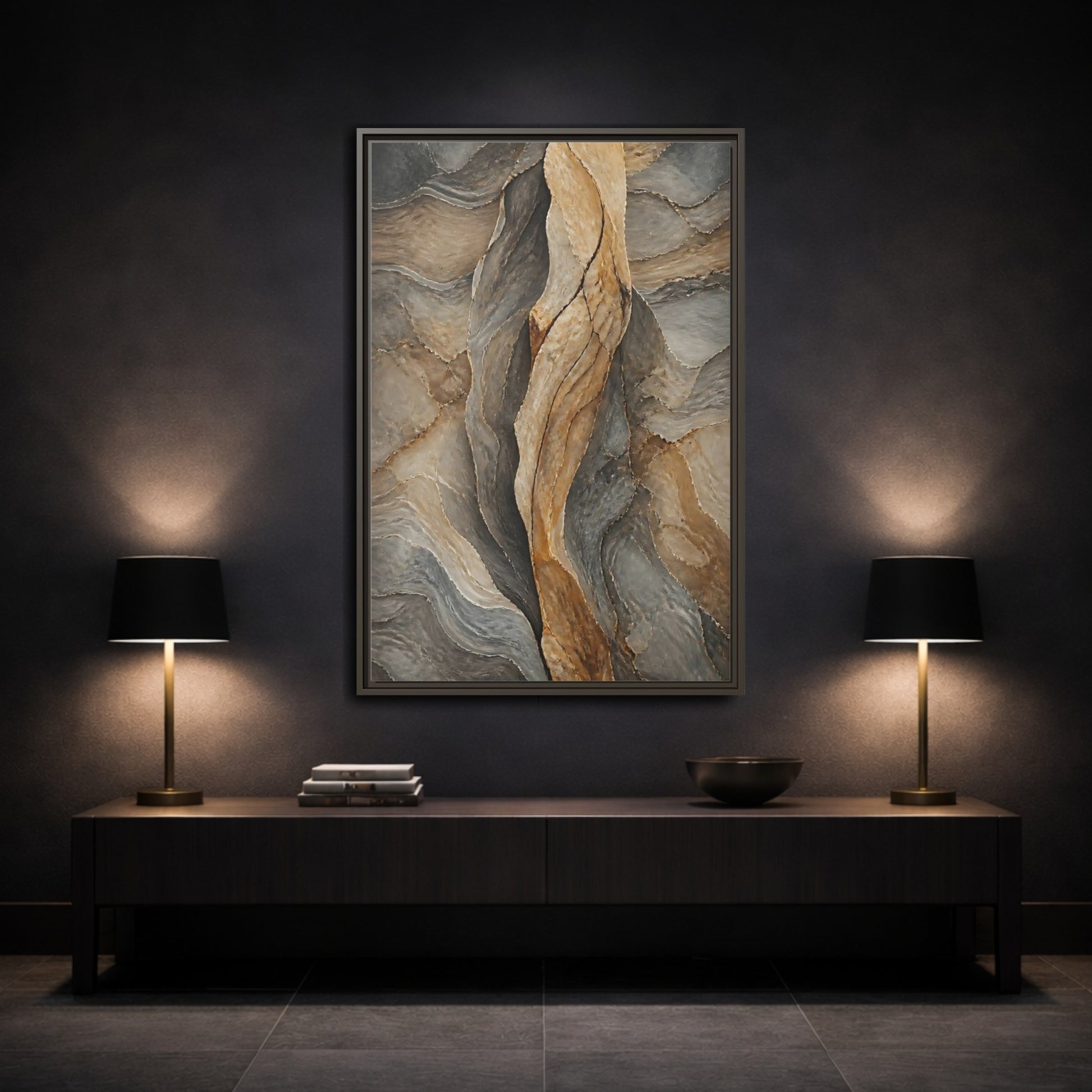 Mockup 3. Nature Stone Texture Brown And Gray Stone shown as stretched canvas wall art