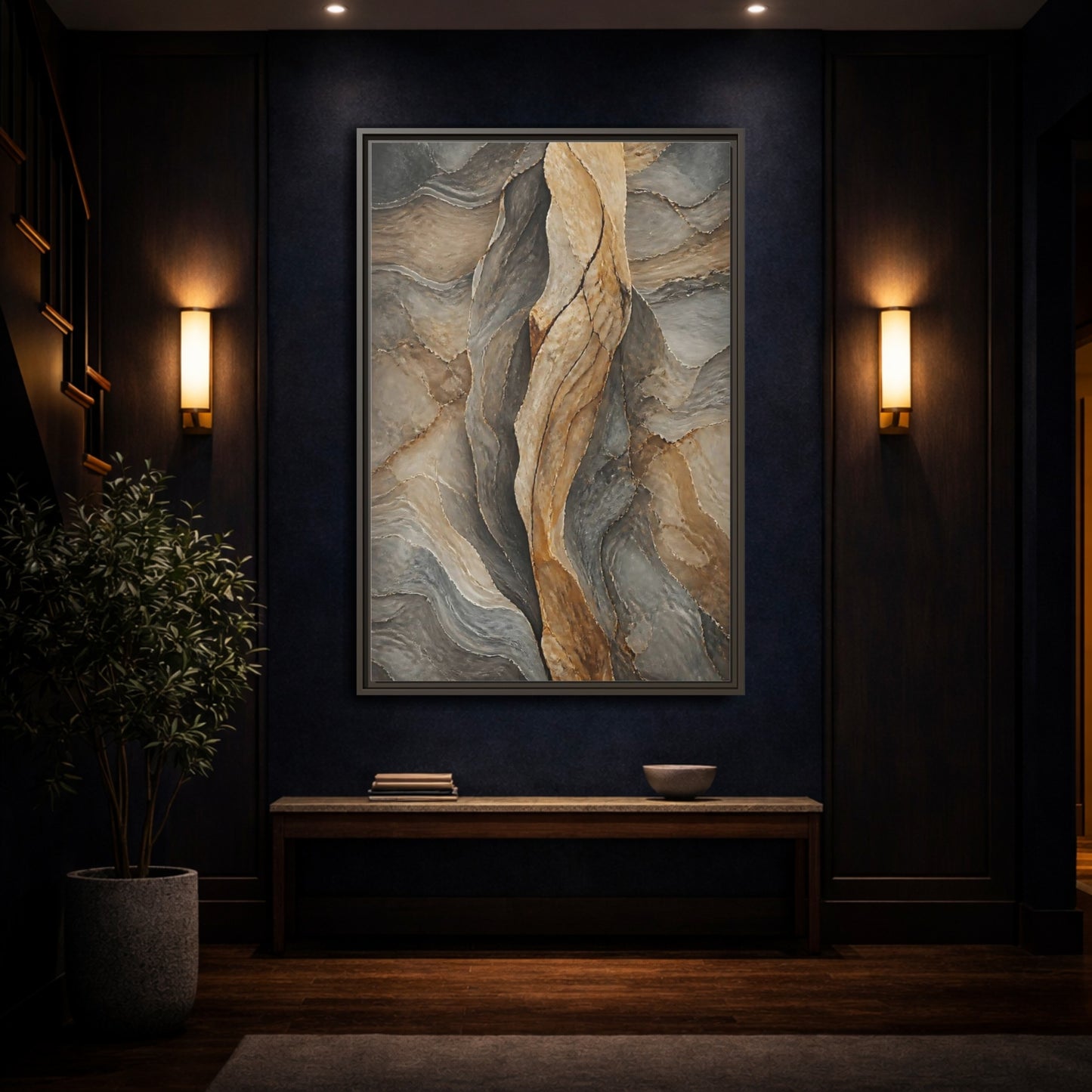 Mockup 4. Nature Stone Texture Brown And Gray Stone shown as stretched canvas wall art