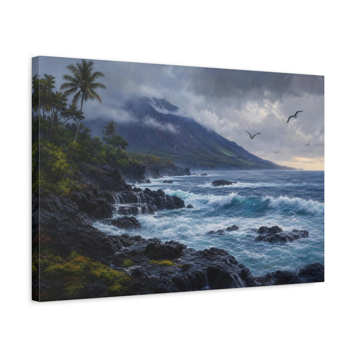 Side Mockup 3. Nature Stormy Coast Stormy Coastal Landscape shown as stretched canvas wall art