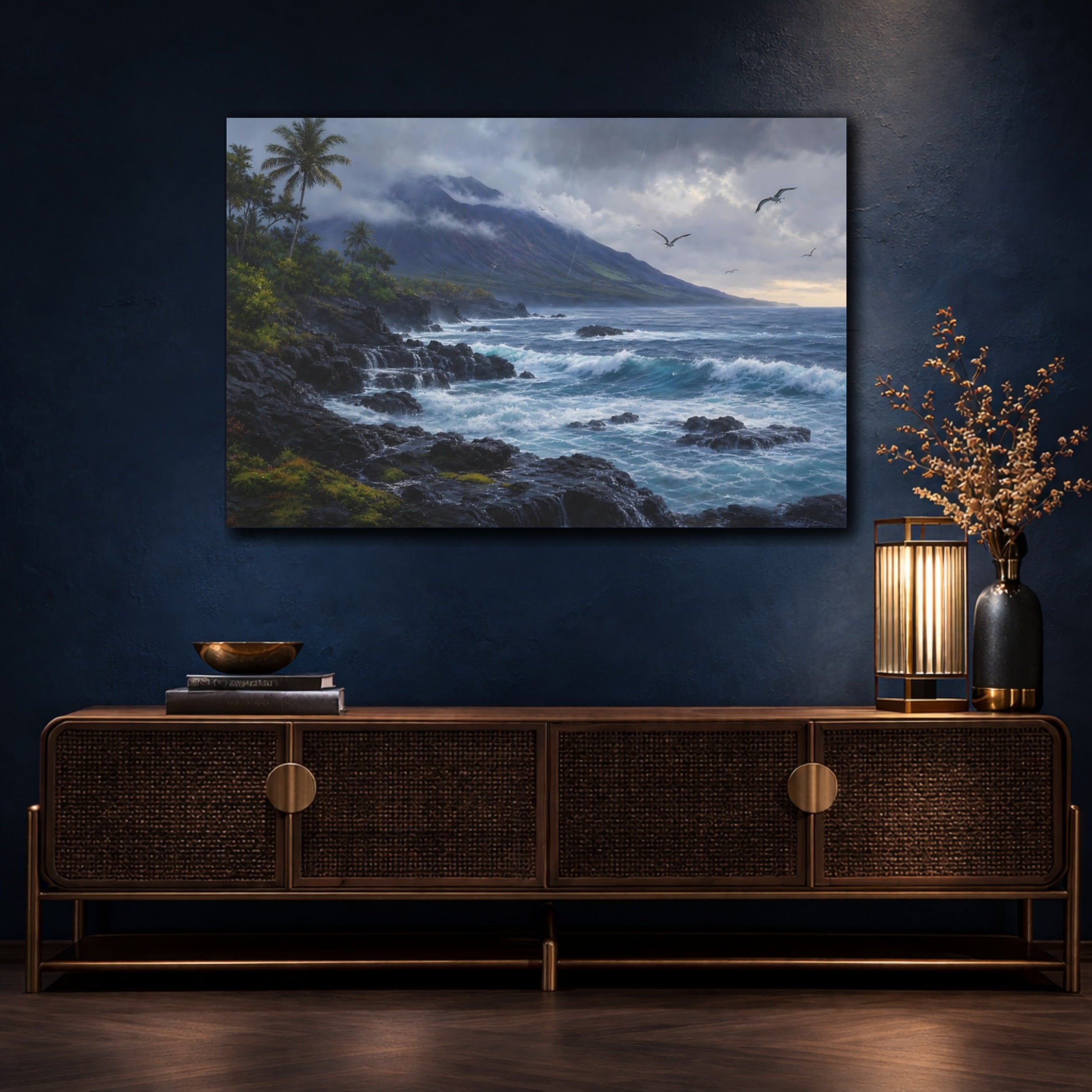 Mockup 4. Nature Stormy Coast Stormy Coastal Landscape shown as stretched canvas wall art
