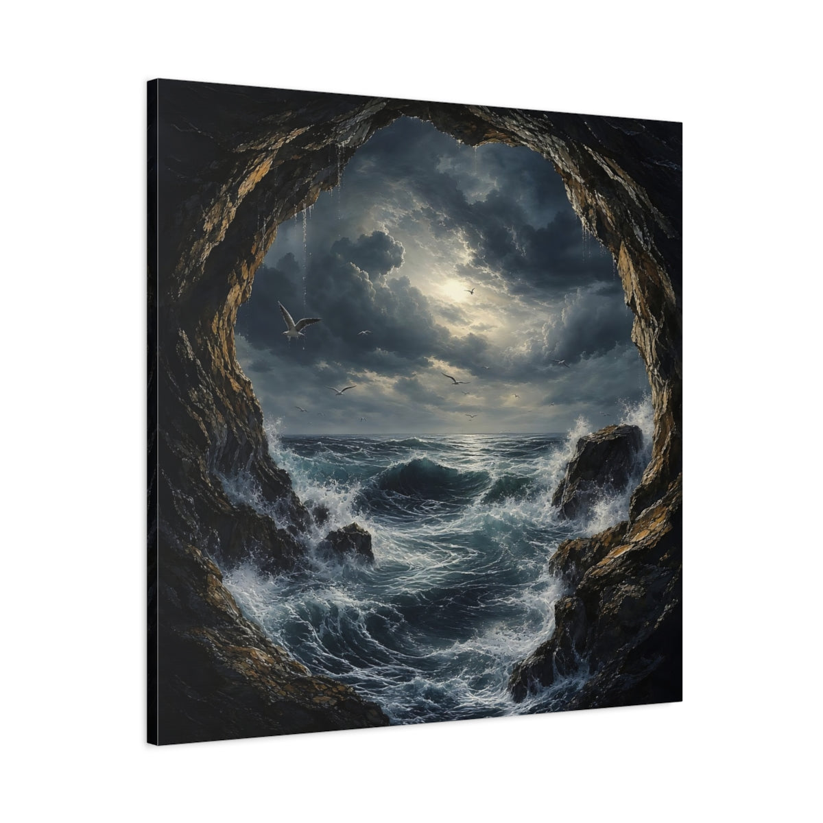 Main Mockup. Nature Stormy Sea Dark Seascape shown as stretched canvas wall art