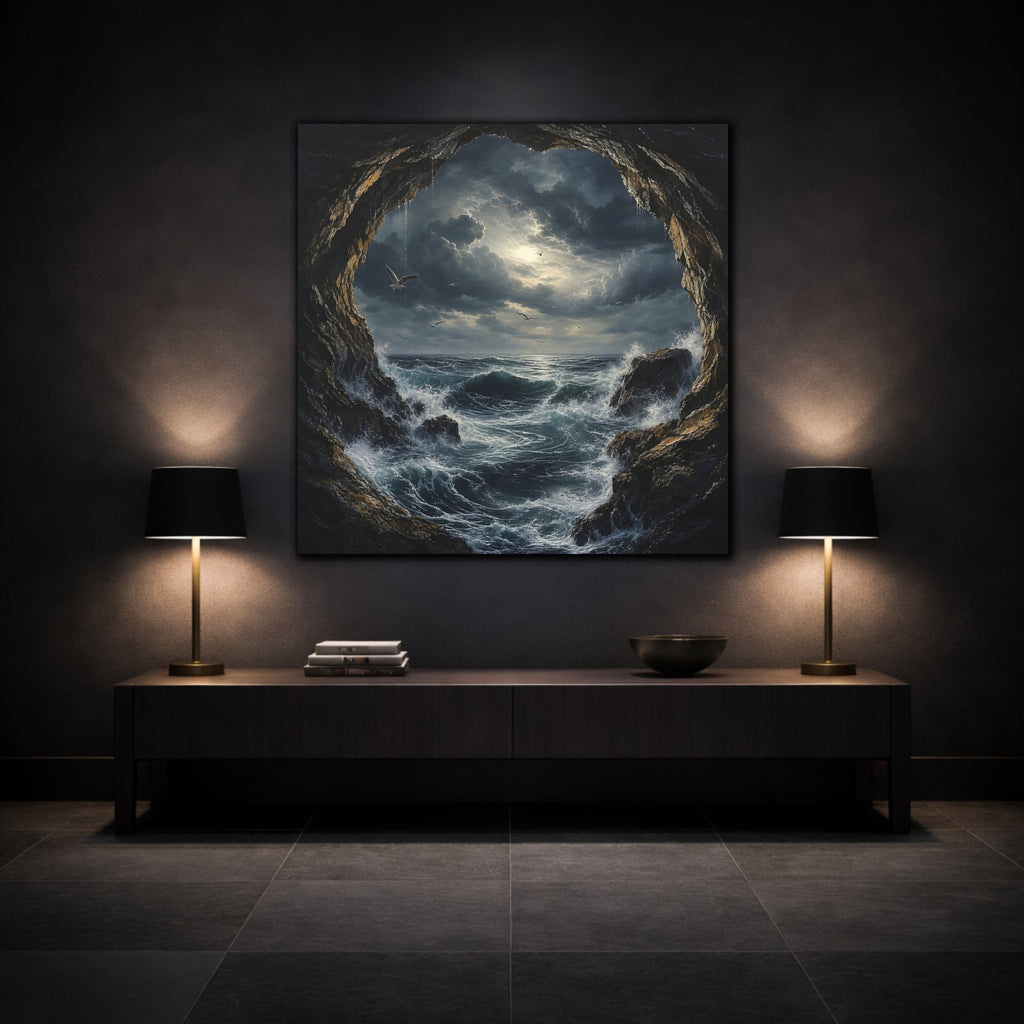 Mockup 3. Nature Stormy Sea Dark Seascape shown as stretched canvas wall art