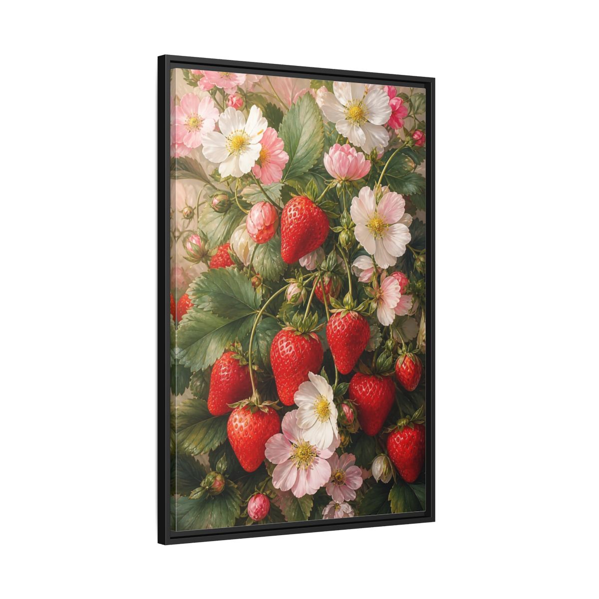 Side Mockup 13. Nature Strawberries Red Strawberries Floral shown as stretched canvas wall art