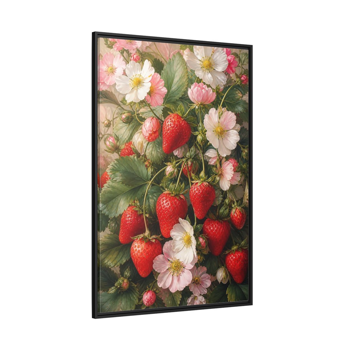Side Mockup 12. Nature Strawberries Red Strawberries Floral shown as stretched canvas wall art