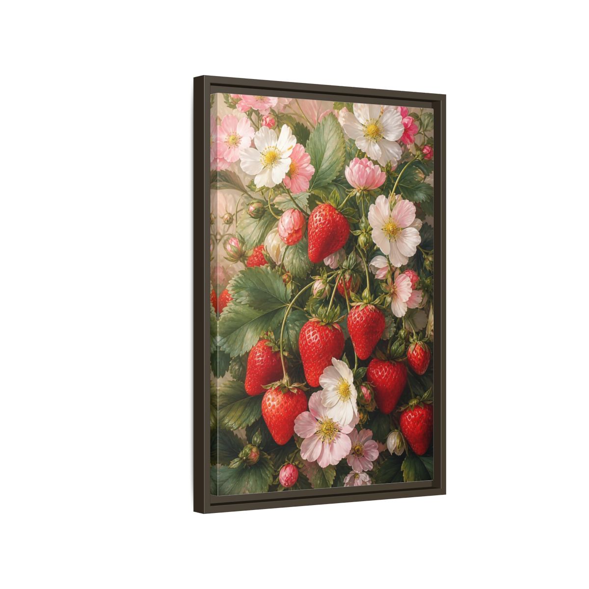 Side Mockup 2. Nature Strawberries Red Strawberries Floral shown as stretched canvas wall art