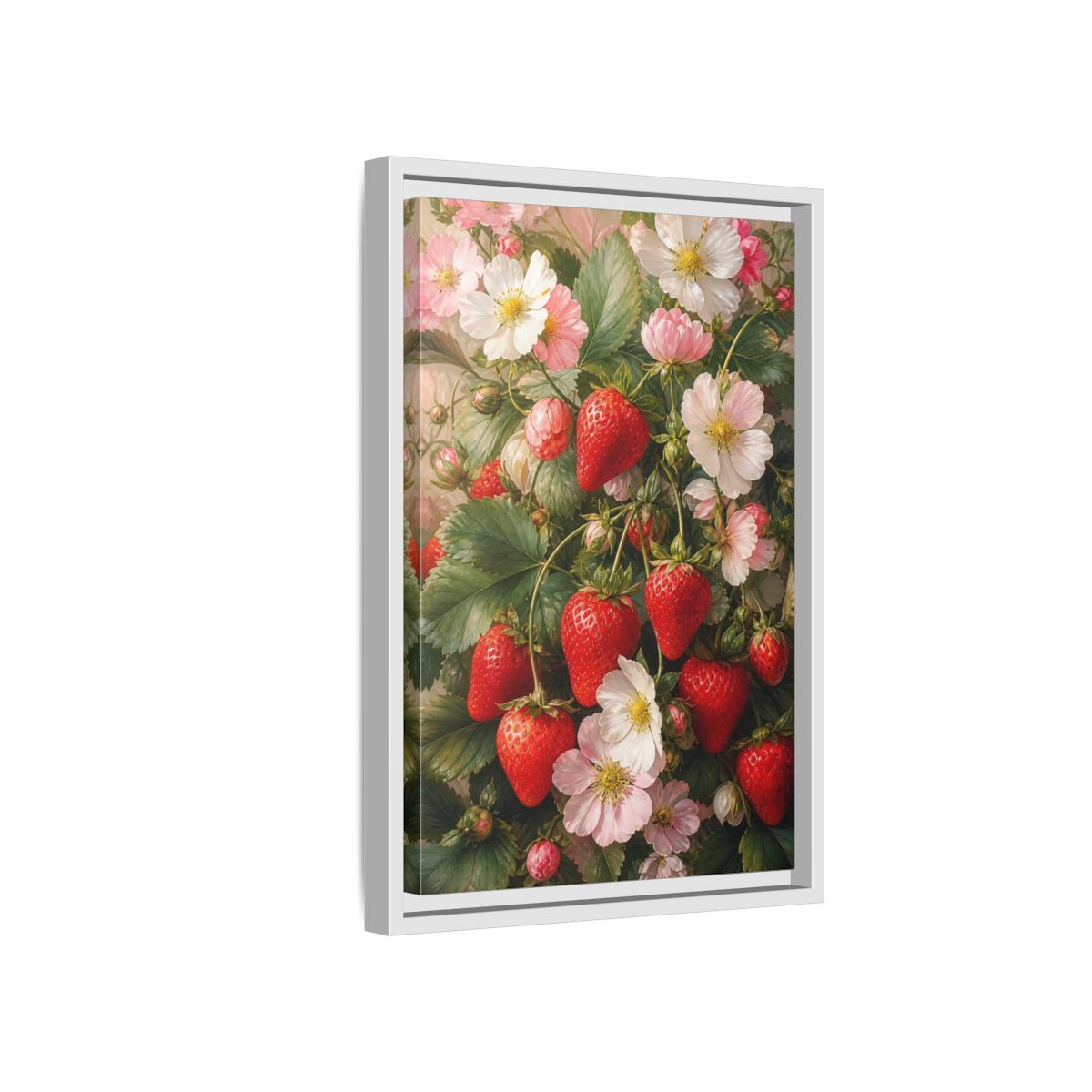Side Mockup 4. Nature Strawberries Red Strawberries Floral shown as stretched canvas wall art