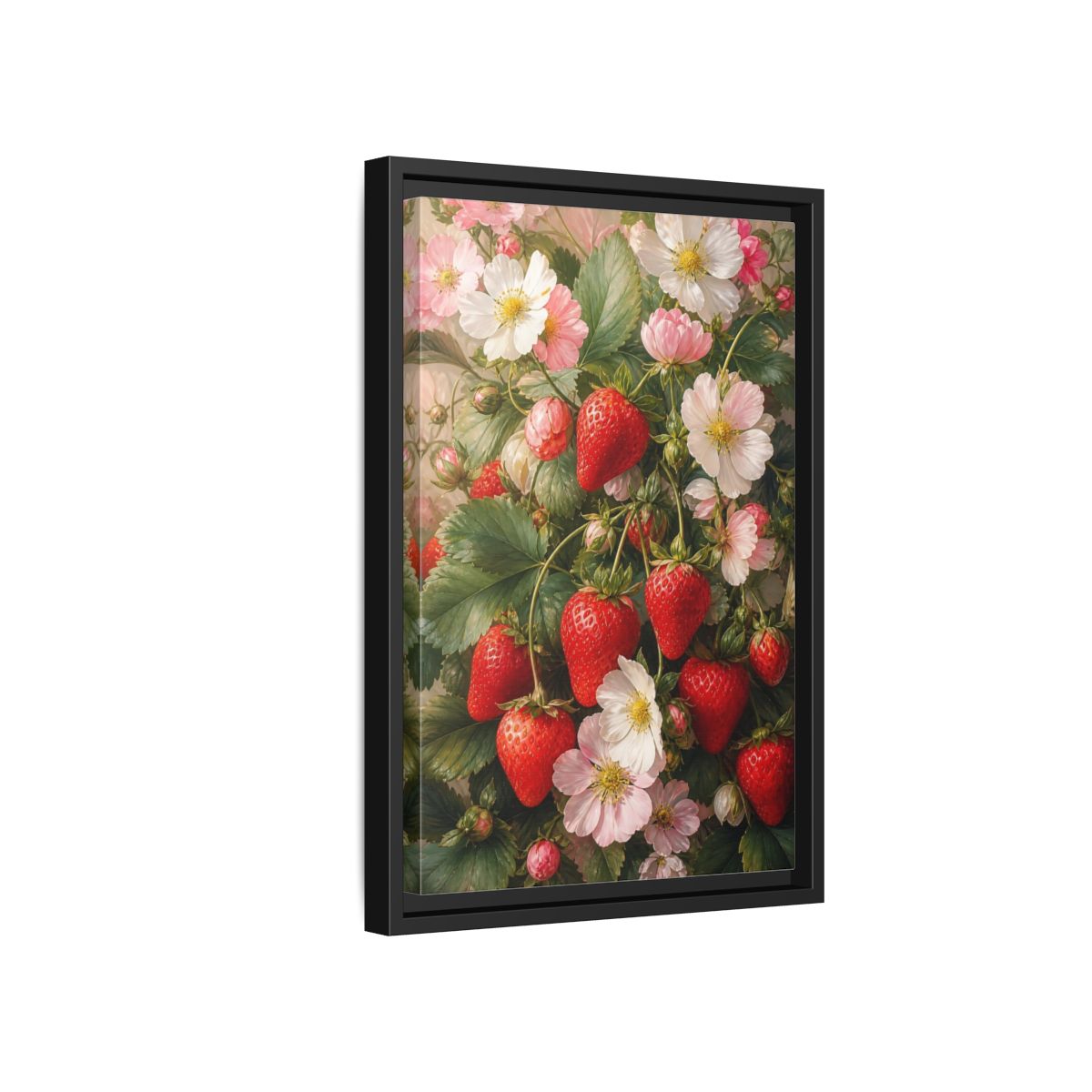 Side Mockup 6. Nature Strawberries Red Strawberries Floral shown as stretched canvas wall art