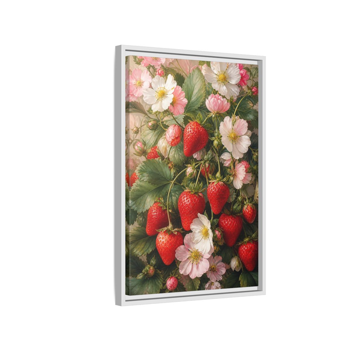 Side Mockup 1. Nature Strawberries Red Strawberries Floral shown as stretched canvas wall art