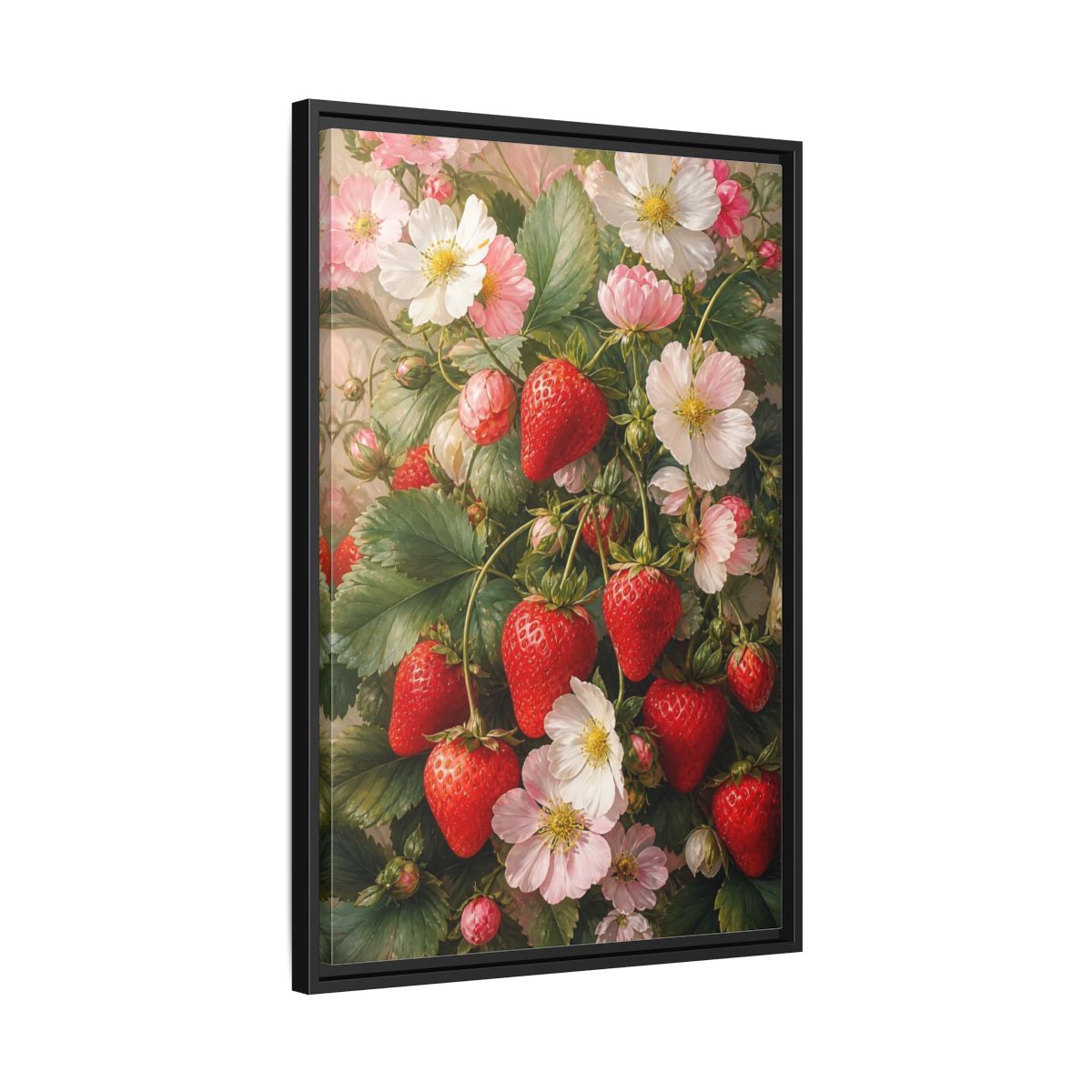 Side Mockup 14. Nature Strawberries Red Strawberries Floral shown as stretched canvas wall art