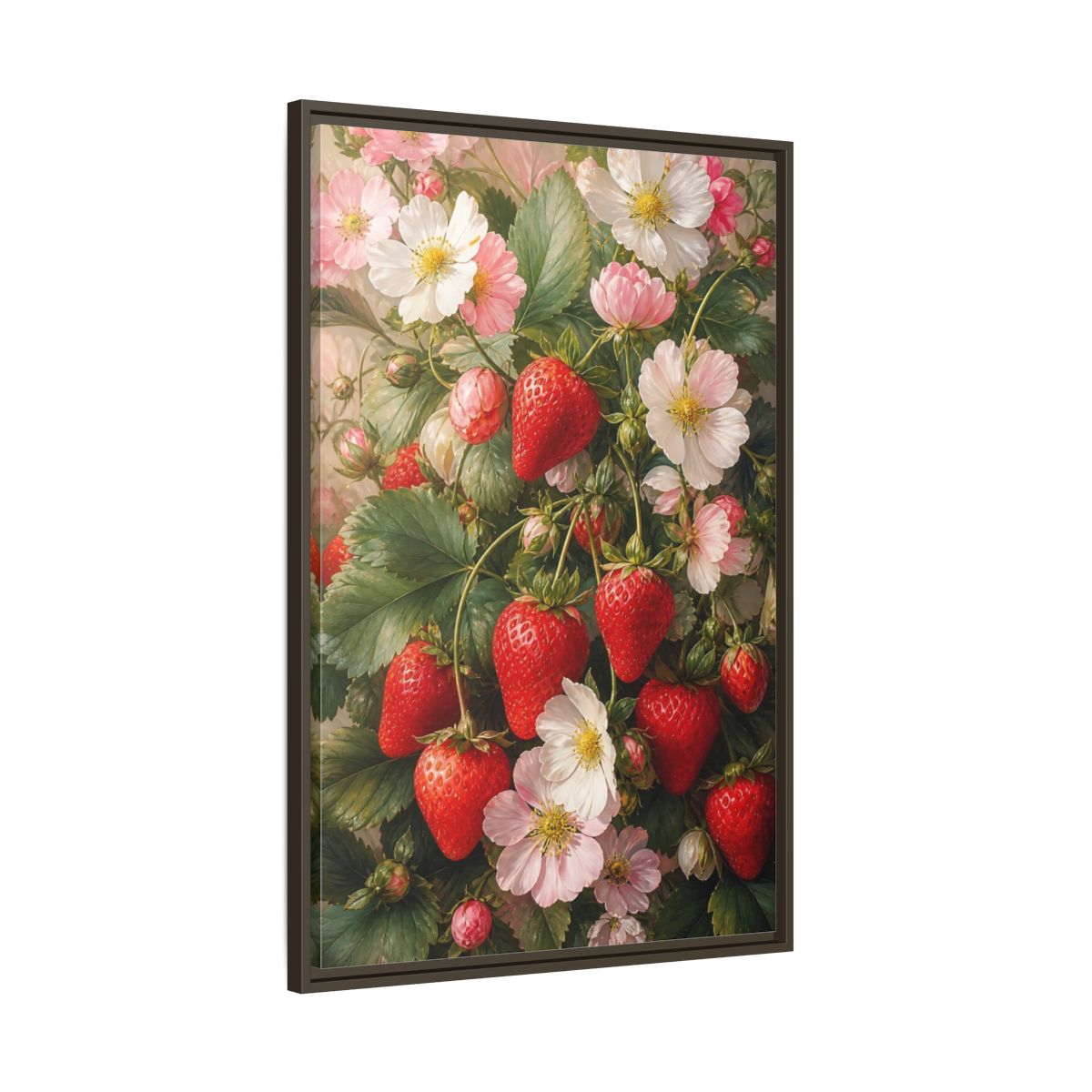 Main Mockup. Nature Strawberries Red Strawberries Floral shown as stretched canvas wall art