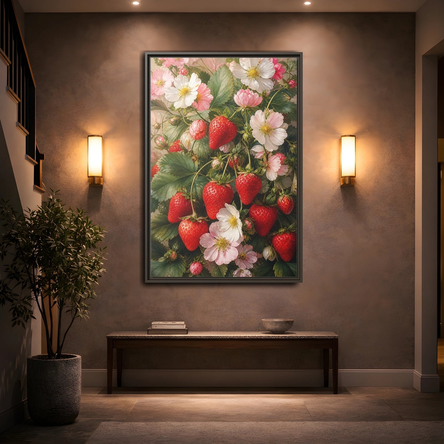 Mockup 2. Nature Strawberries Red Strawberries Floral shown as stretched canvas wall art