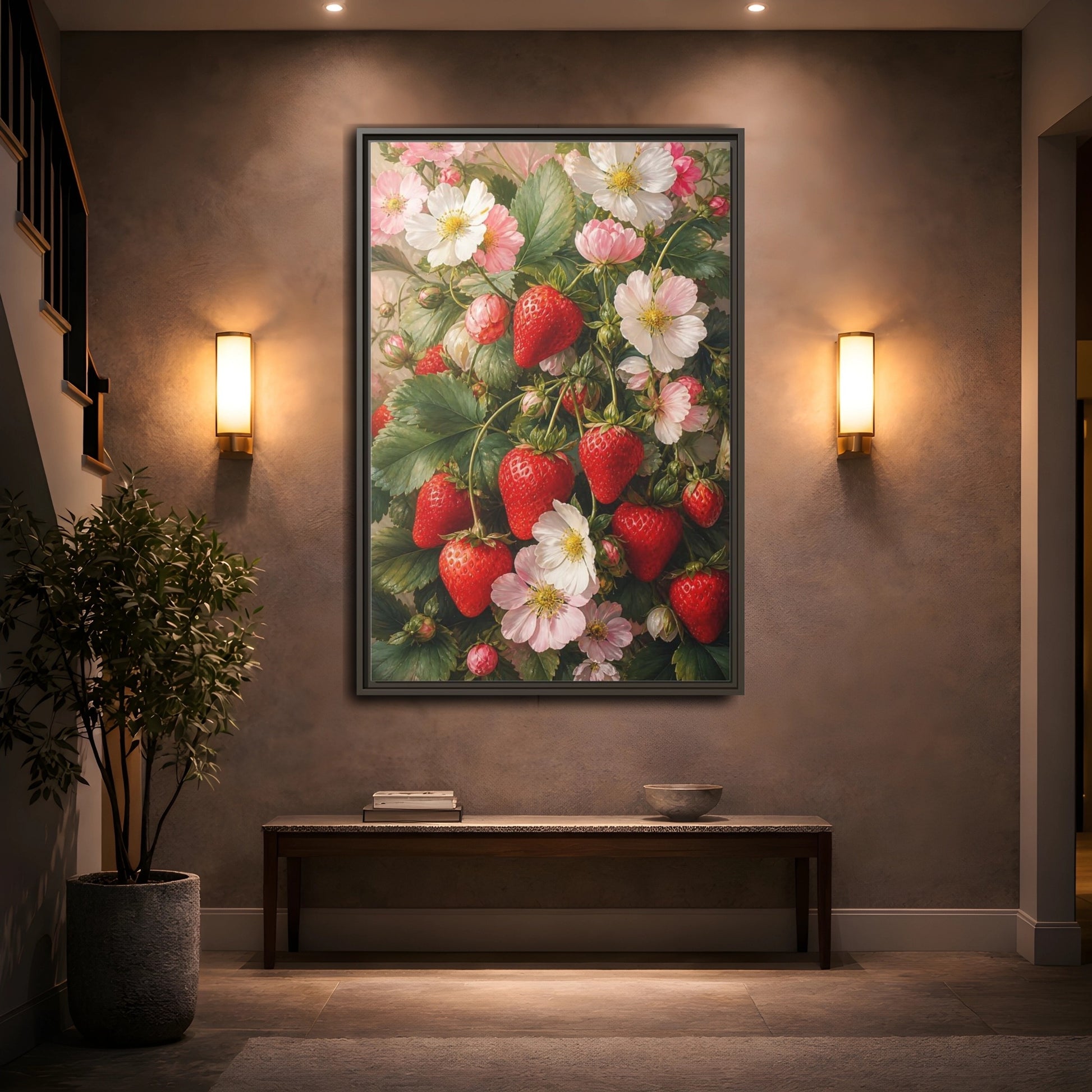 Mockup 2. Nature Strawberries Red Strawberries Floral shown as stretched canvas wall art