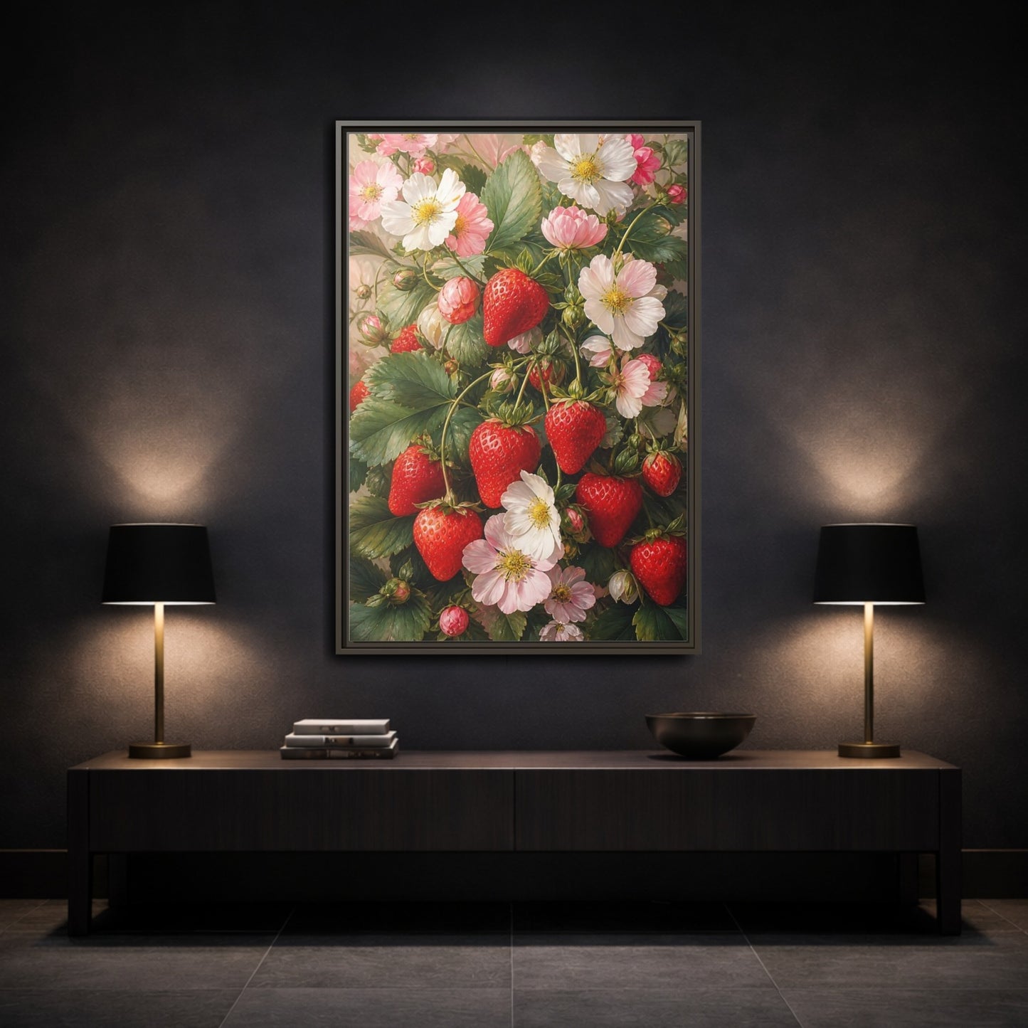 Mockup 3. Nature Strawberries Red Strawberries Floral shown as stretched canvas wall art
