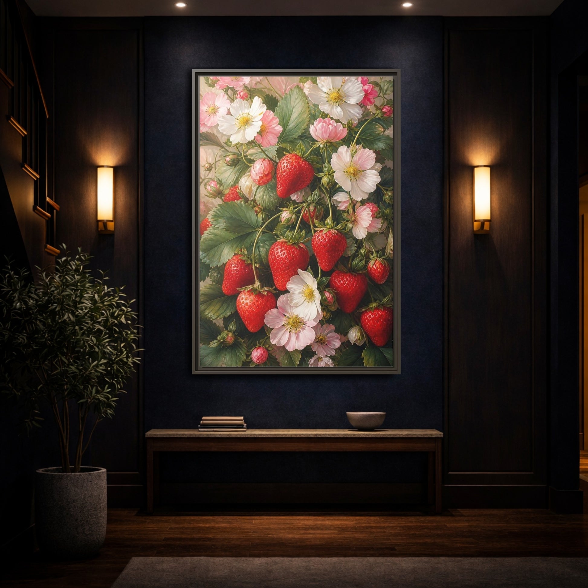 Mockup 4. Nature Strawberries Red Strawberries Floral shown as stretched canvas wall art