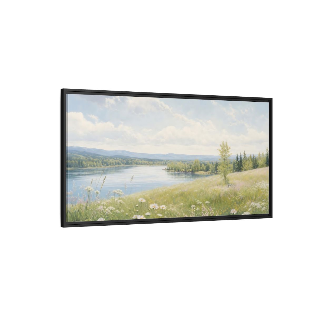 Side Mockup 5. Nature Summer Landscape Green And Blue Landscape shown as stretched canvas wall art