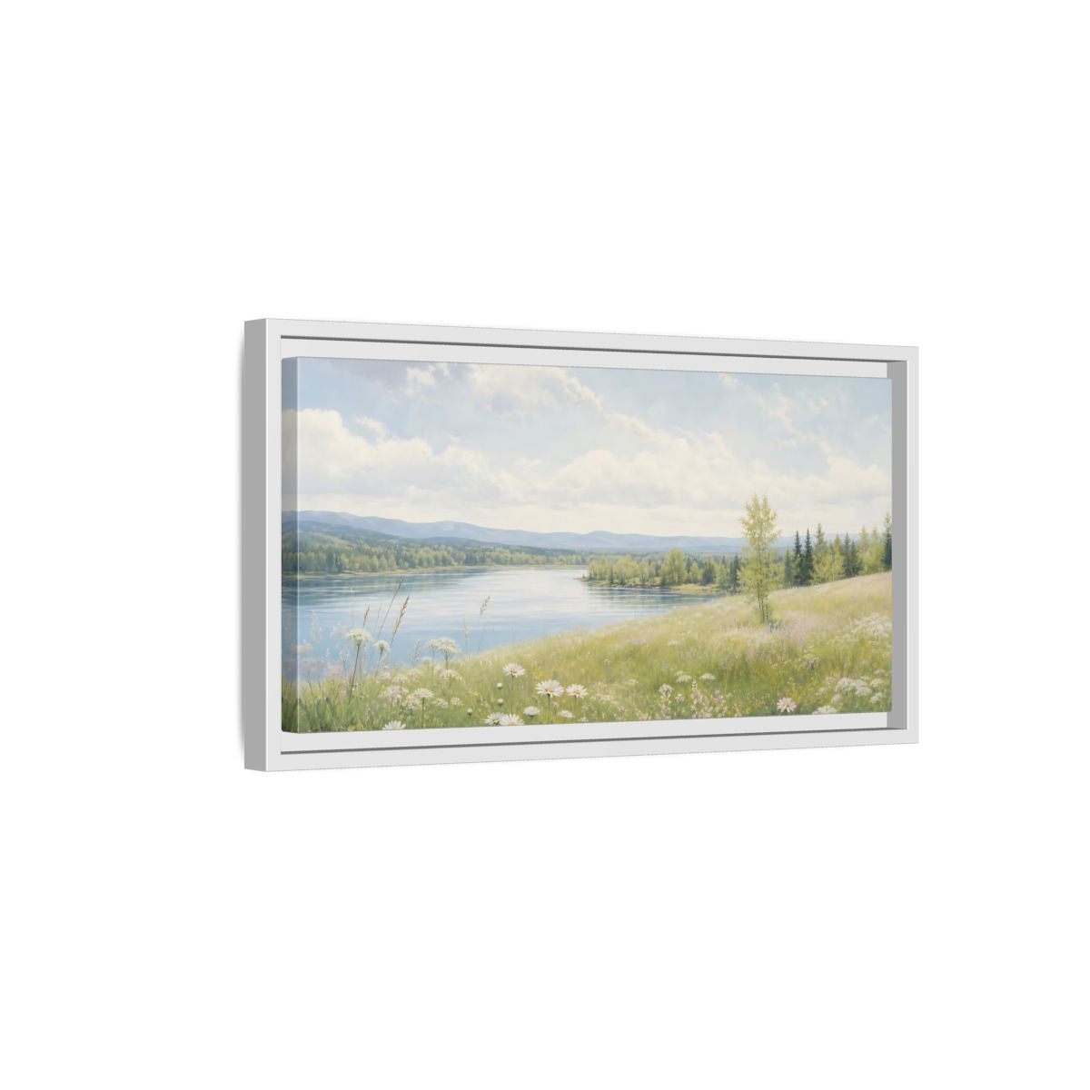 Side Mockup 6. Nature Summer Landscape Green And Blue Landscape shown as stretched canvas wall art