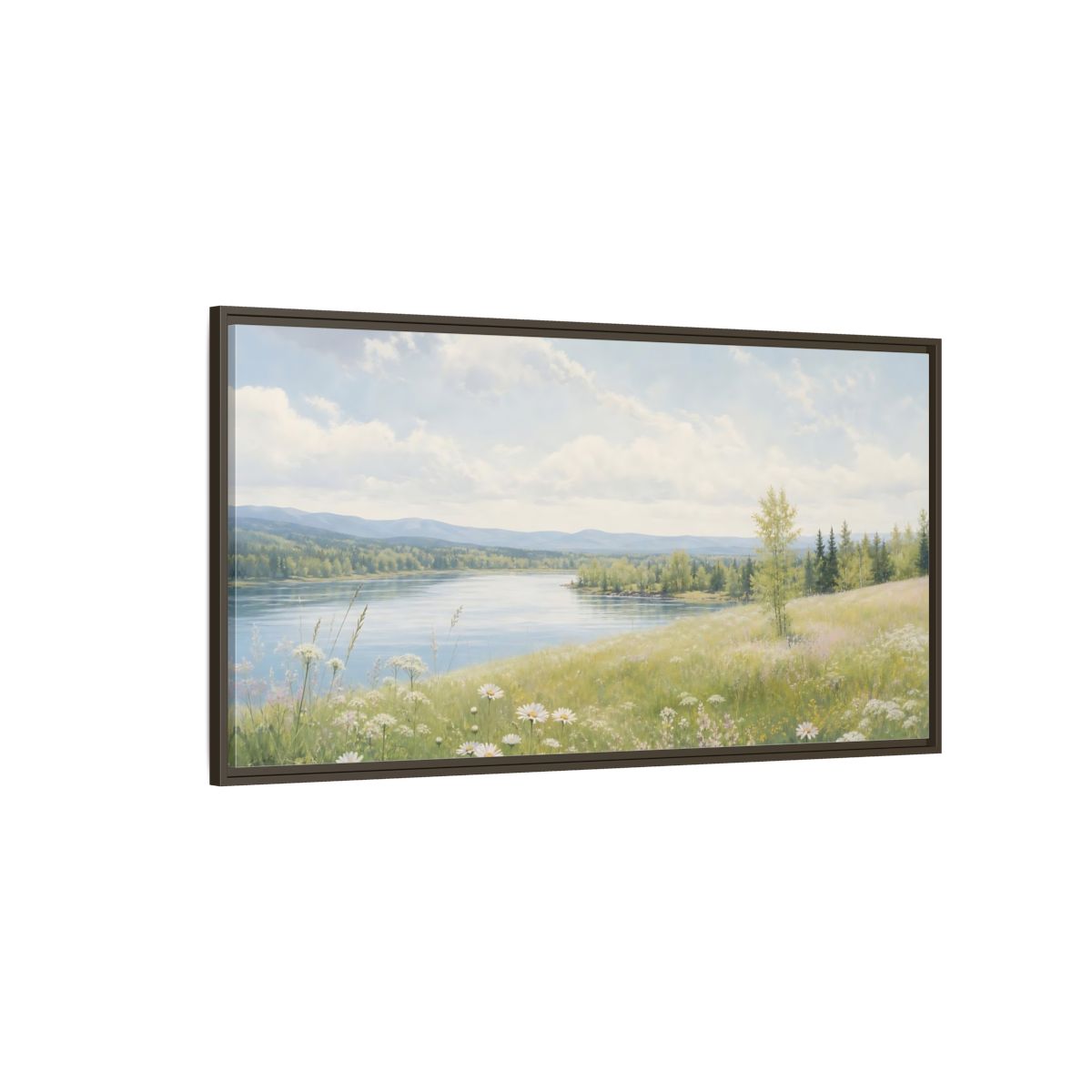 Side Mockup 4. Nature Summer Landscape Green And Blue Landscape shown as stretched canvas wall art