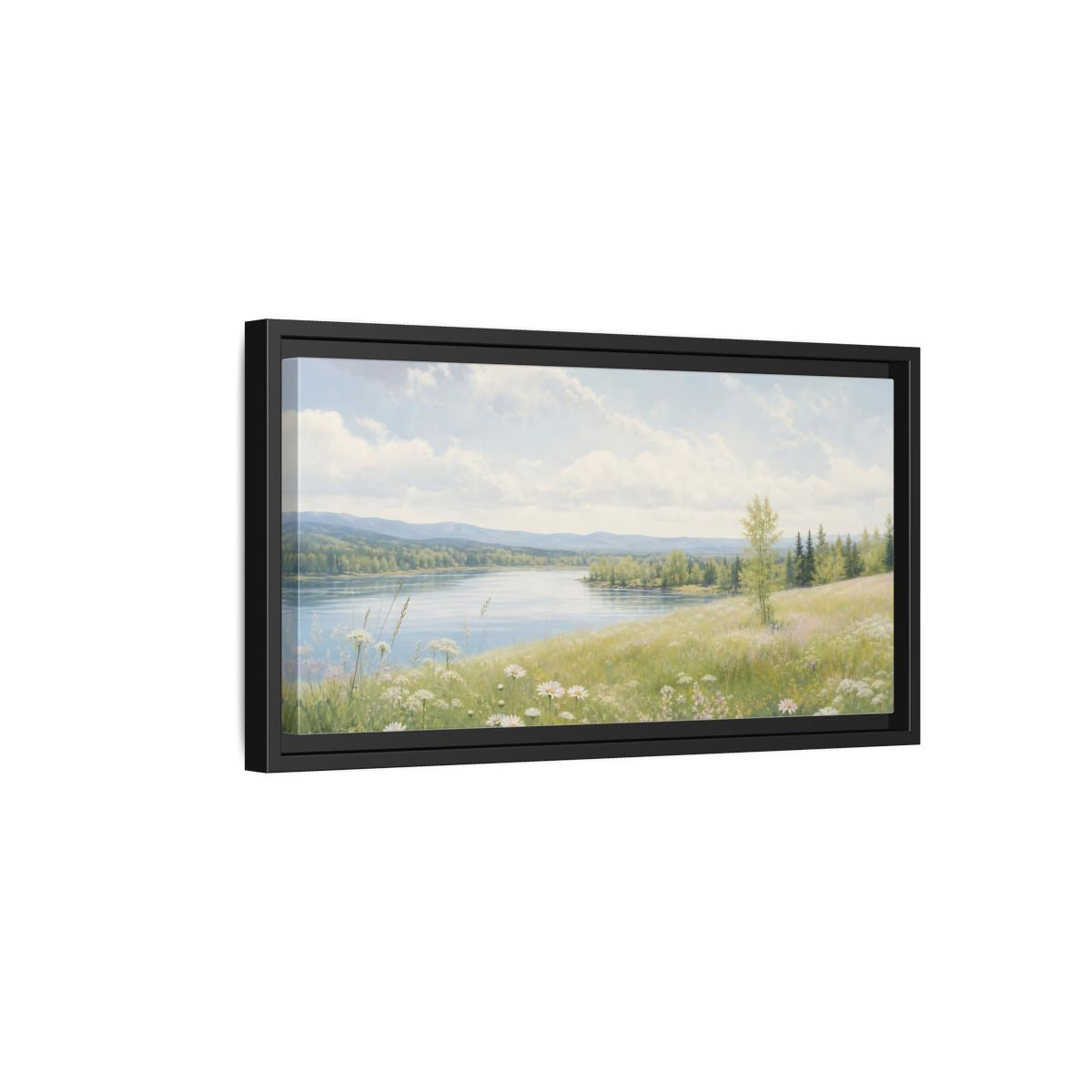 Side Mockup 8. Nature Summer Landscape Green And Blue Landscape shown as stretched canvas wall art