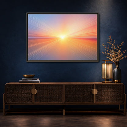 Mockup 4. Nature Sun Burst Sunset Horizon shown as stretched canvas wall art