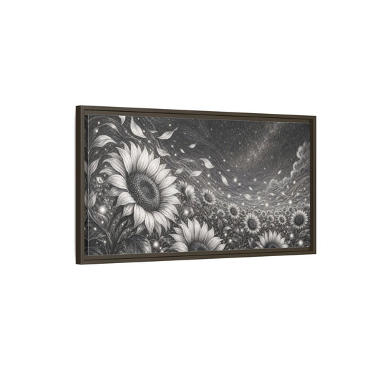 Main Mockup. Nature Sunflower Field Monochrome Sunflowers shown as stretched canvas wall art
