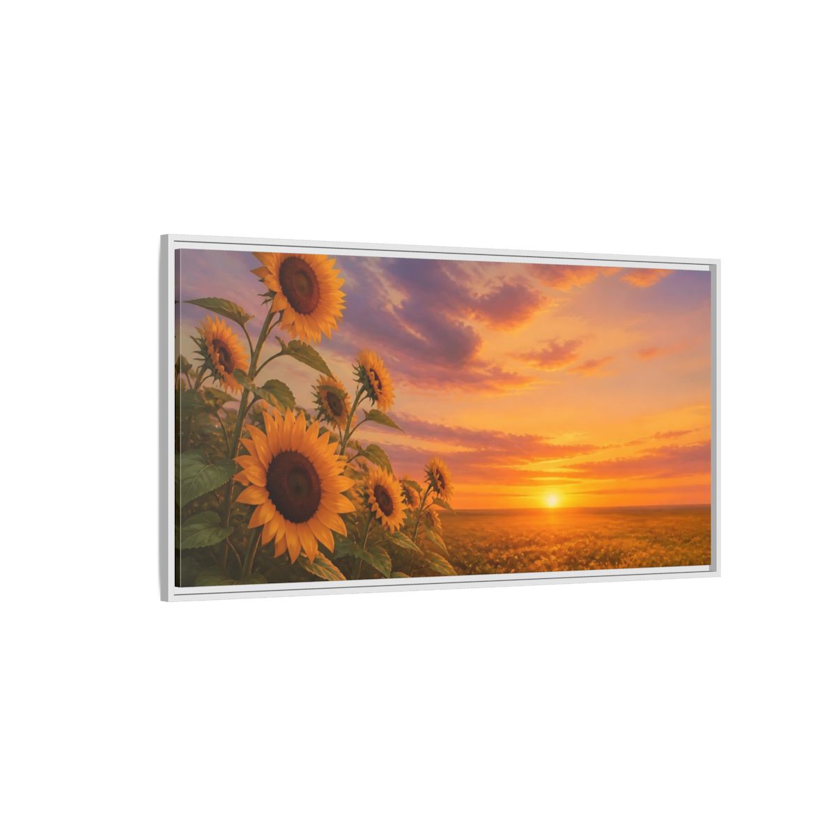 Side Mockup 3. Nature Sunflower Field Orange Yellow Landscape shown as stretched canvas wall art