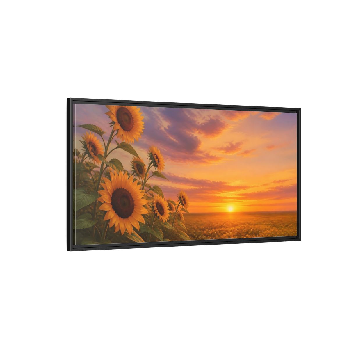 Side Mockup 5. Nature Sunflower Field Orange Yellow Landscape shown as stretched canvas wall art