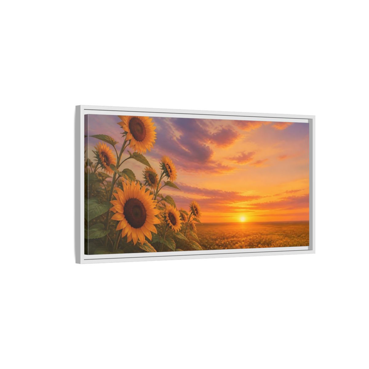 Side Mockup 1. Nature Sunflower Field Orange Yellow Landscape shown as stretched canvas wall art