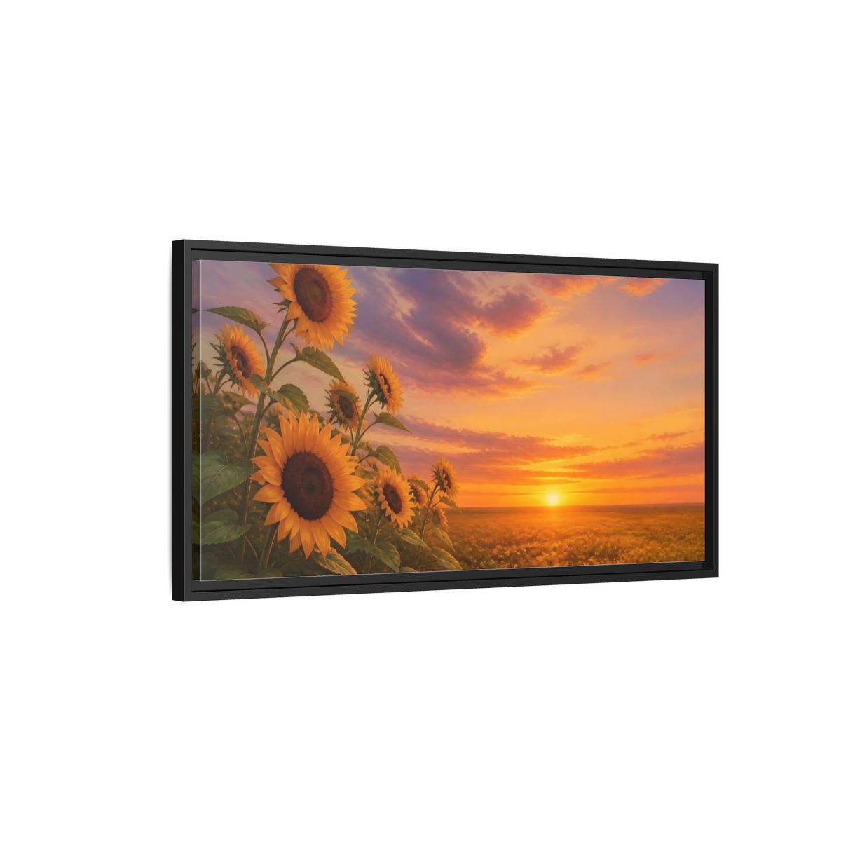 Side Mockup 2. Nature Sunflower Field Orange Yellow Landscape shown as stretched canvas wall art