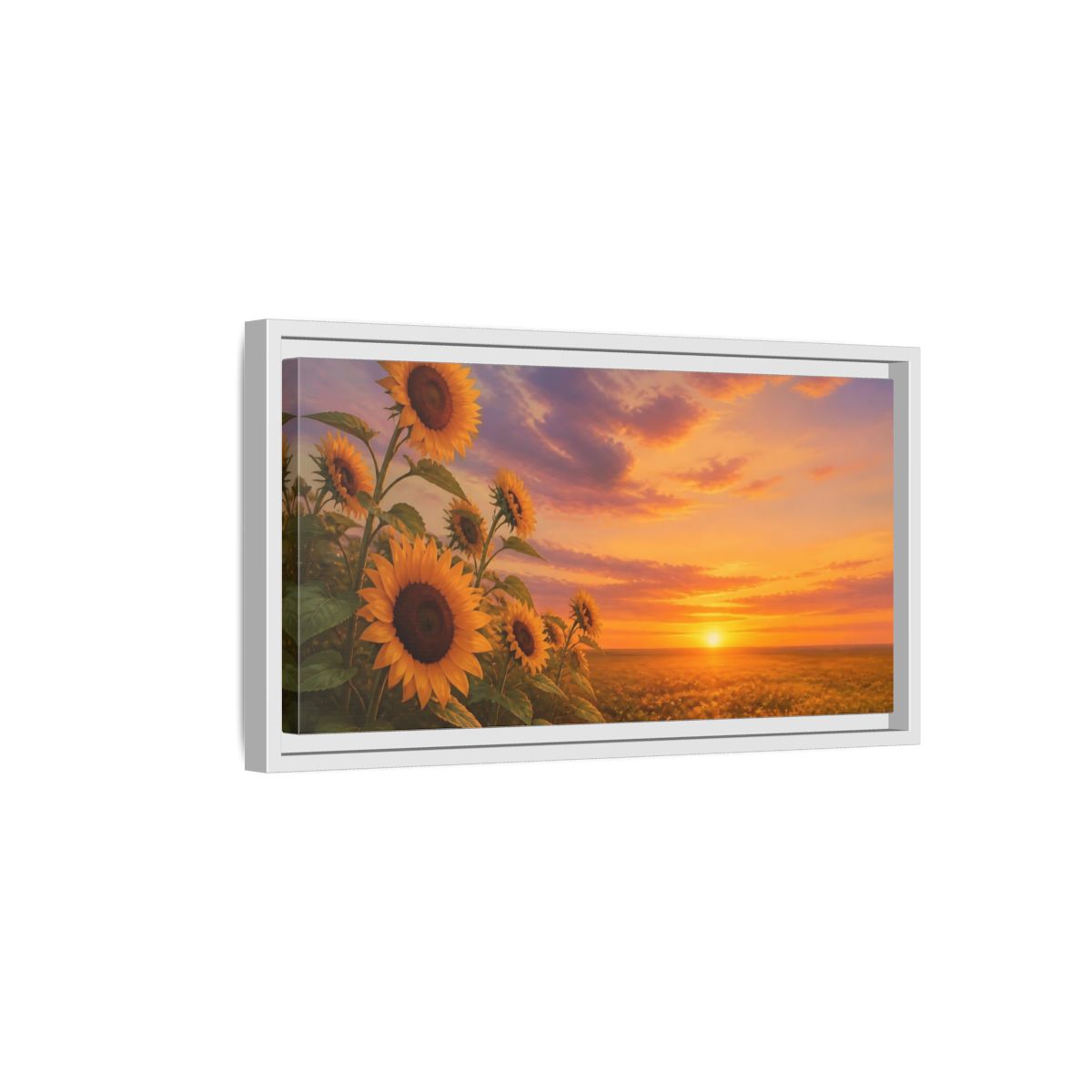 Side Mockup 6. Nature Sunflower Field Orange Yellow Landscape shown as stretched canvas wall art