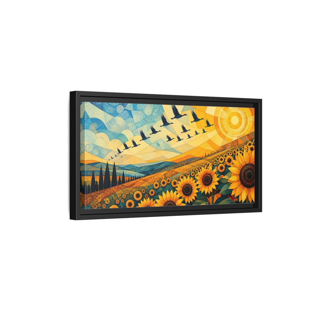 Side Mockup 8. Nature Sunflowers Blue And Yellow Landscape shown as stretched canvas wall art