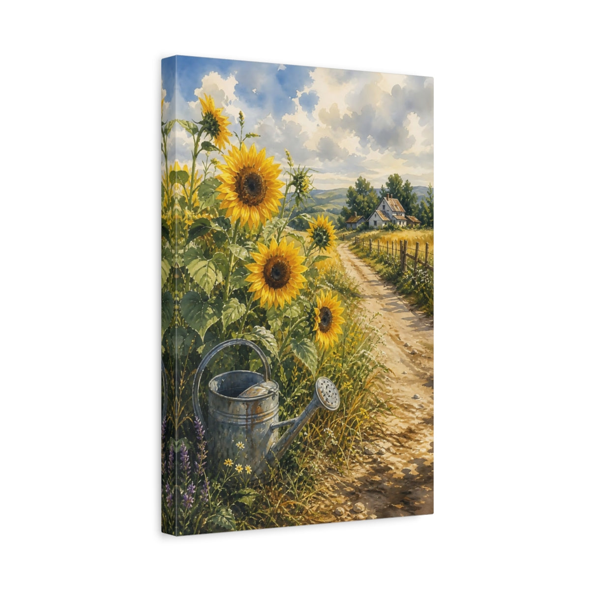 Side Mockup 4. Nature Sunflowers Golden Sunflowers shown as stretched canvas wall art