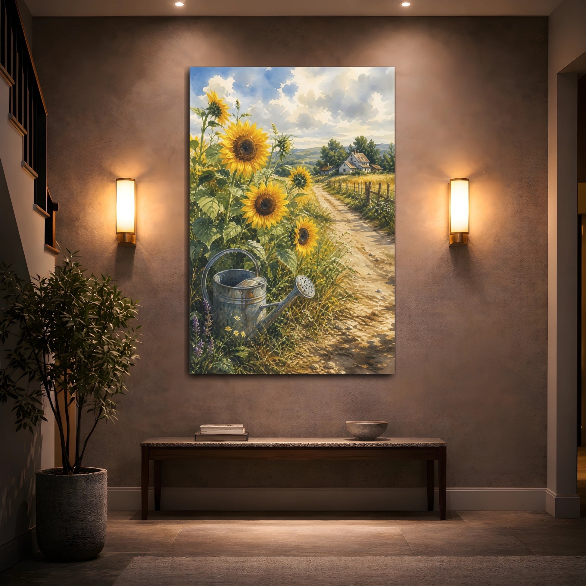 Mockup 2. Nature Sunflowers Golden Sunflowers shown as stretched canvas wall art