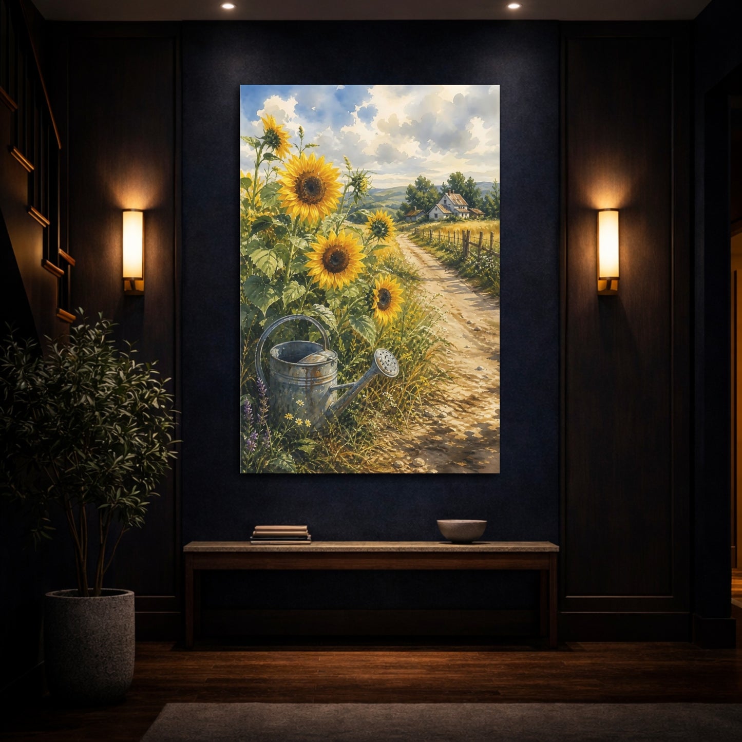 Mockup 4. Nature Sunflowers Golden Sunflowers shown as stretched canvas wall art
