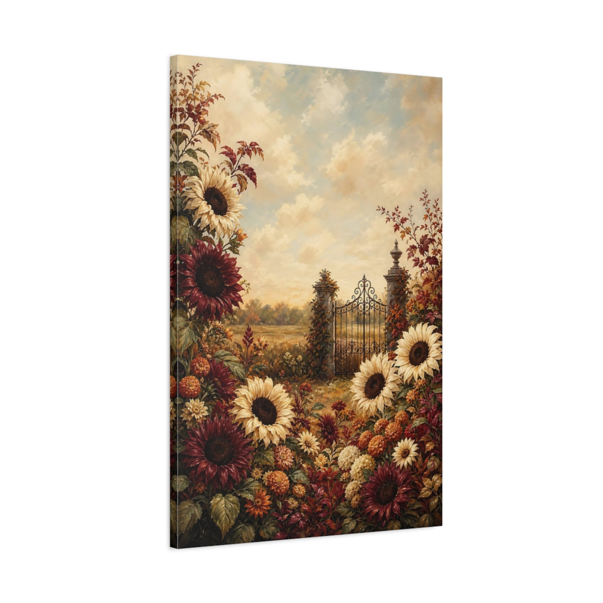 Main Mockup. Nature Sunflowers Warm Autumn Floral shown as stretched canvas wall art