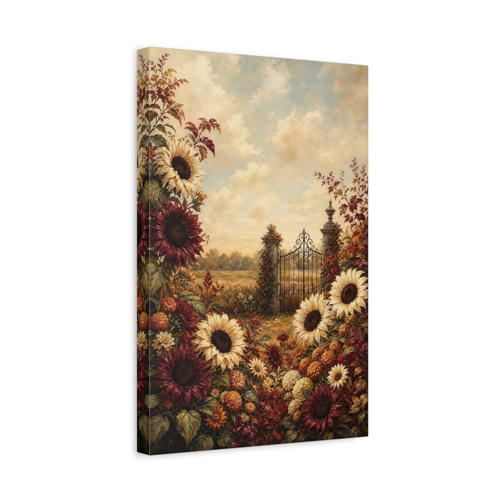 Side Mockup 4. Nature Sunflowers Warm Autumn Floral shown as stretched canvas wall art